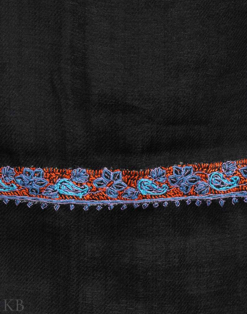 Black Hand Embroidered Unisex Woolen Scarf - Kashmir Box