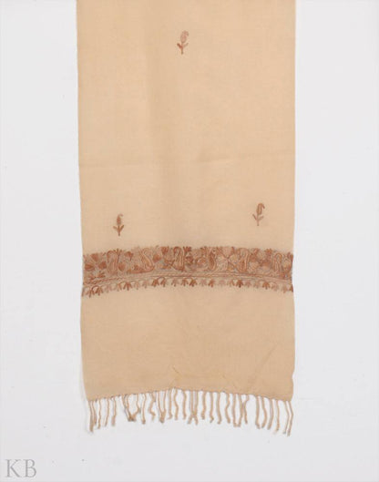Creamy Aari Embroidered Unisex Woolen Scarf - Kashmir Box