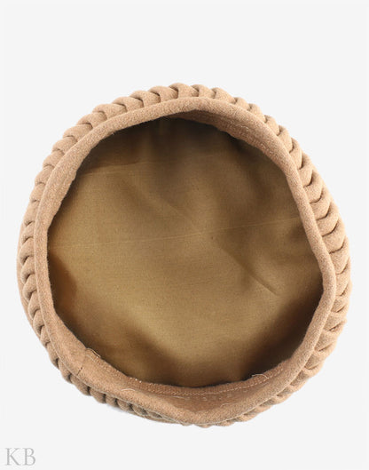 Fawn Pleated Woolen Pakol Cap - Kashmir Box