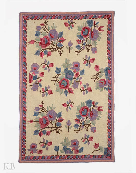 Cream And Purple Flowers Cotton Tapestry - Kashmir Box