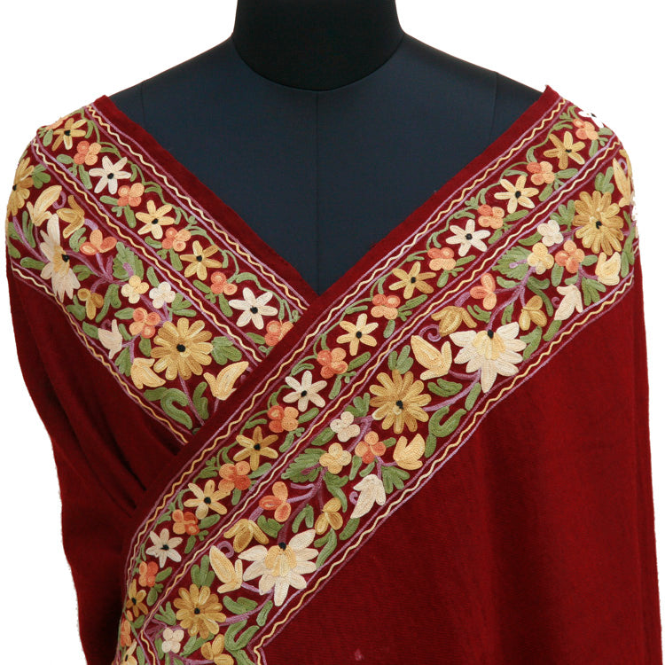 Kashmiri Maroon Color Woolen Shawl - KashmirBox.com